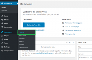 Select appearance to add a wordpress theme